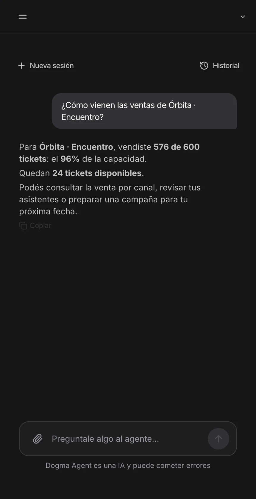 El agente de Dogma en el mismo panel móvil que usan venues y organizaciones
